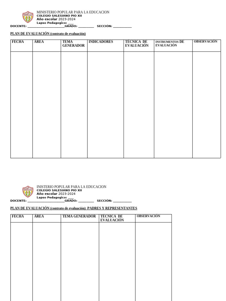 Plan de Evaluación Escolar 2023-2024 | PDF
