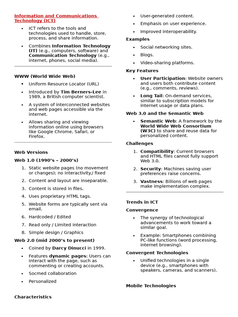 ICT: Evolution and Key Examples | PDF | World Wide Web | Internet & Web