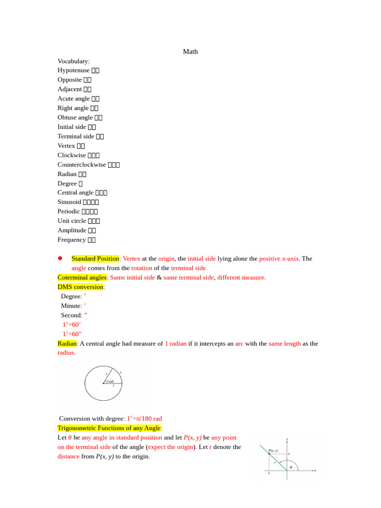 Essential Trigonometry Vocabulary Guide | PDF