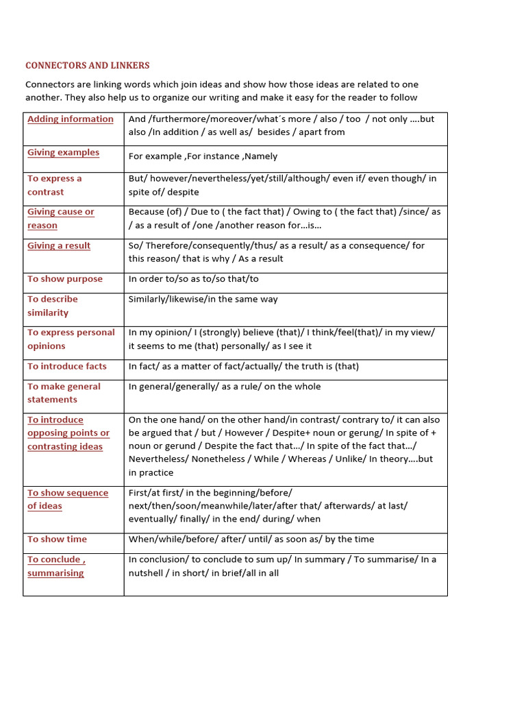 Effective Use of Connectors and Linkers | PDF | Grammar | Sentence ...