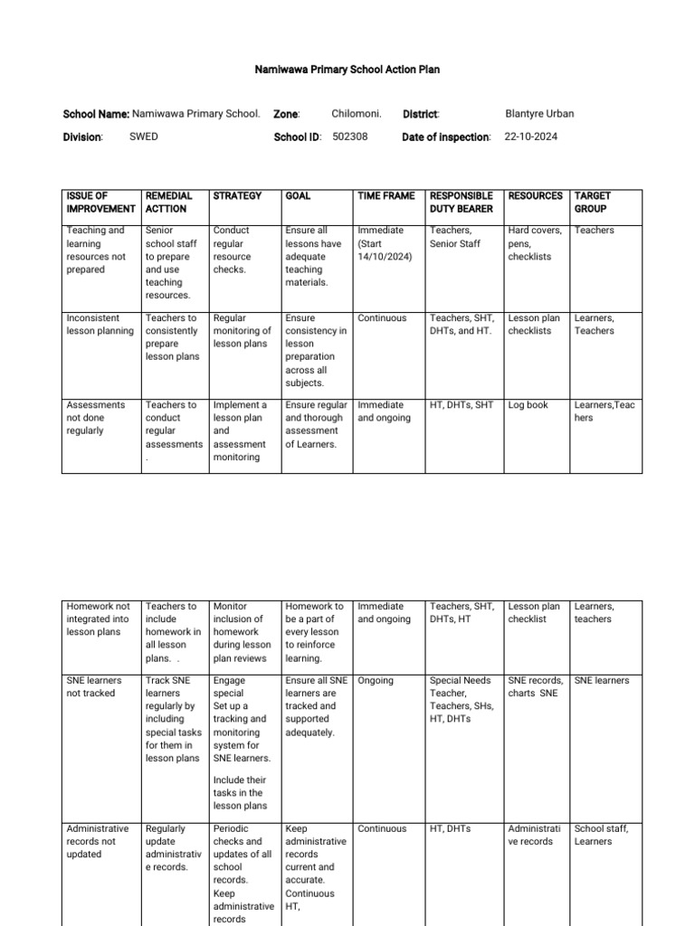 Action Plan Full Inspection | PDF