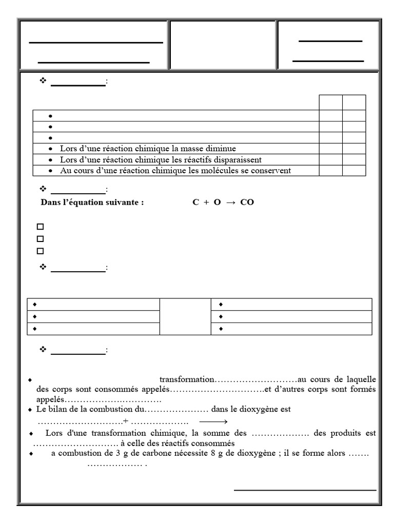 Exercices corrigés sur les réactions chimiques | PDF | La combustion ...