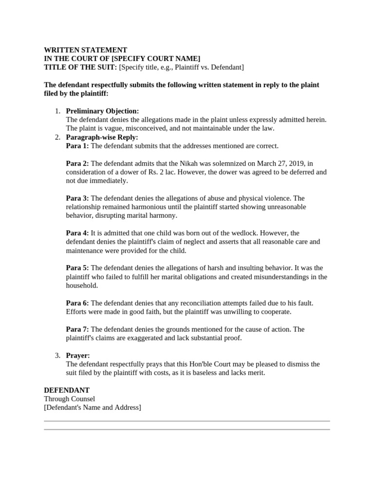 WRITTEN STATEMENT | PDF | Lawsuit | Deed