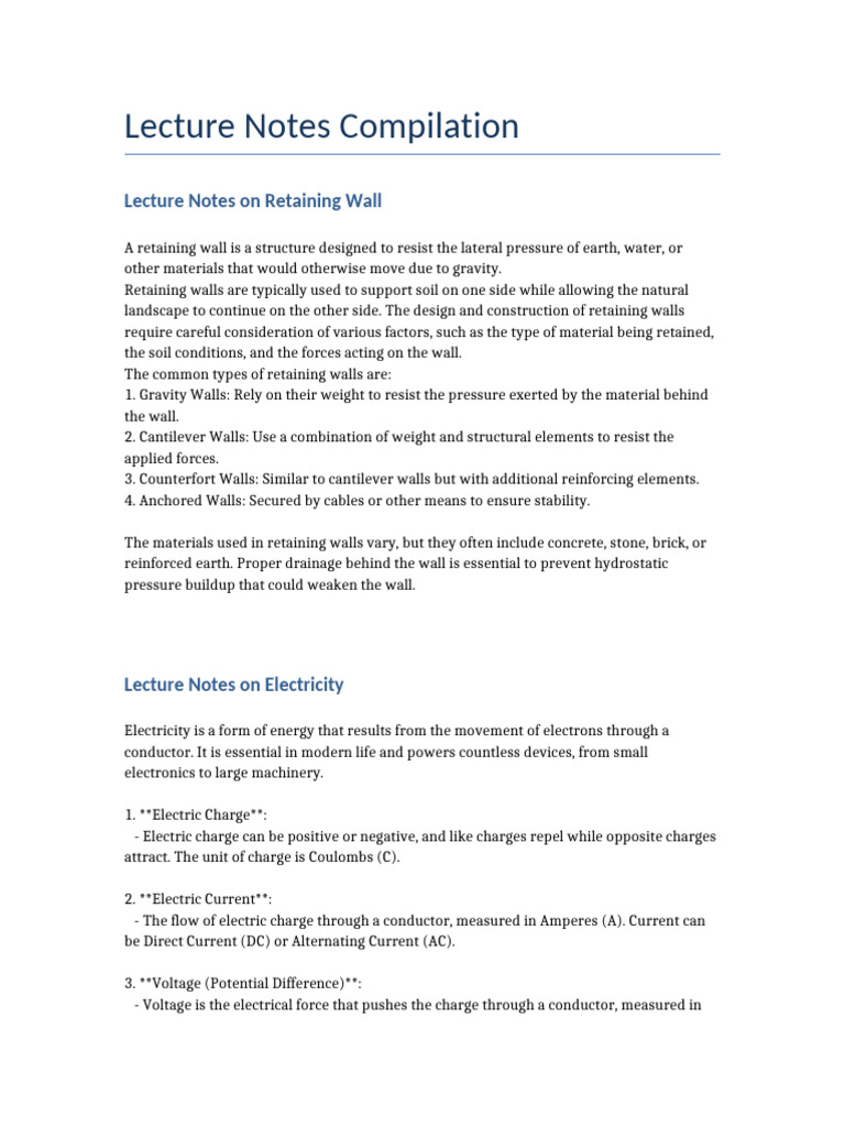 Retaining Walls & Structural Notes | PDF | Electricity | Wall