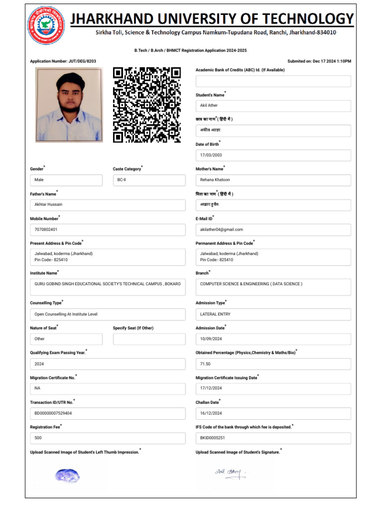 B.Tech/B.Arch/BHMCT Registration 2024 | PDF