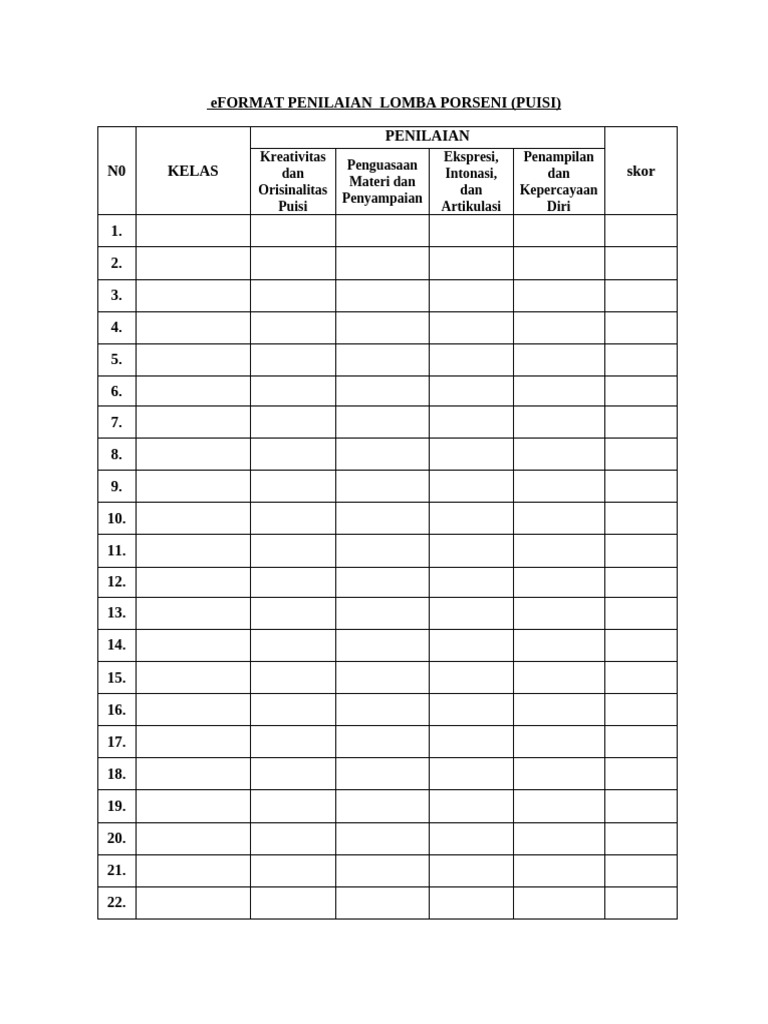 Format Penilaian Lomba Puisi | PDF