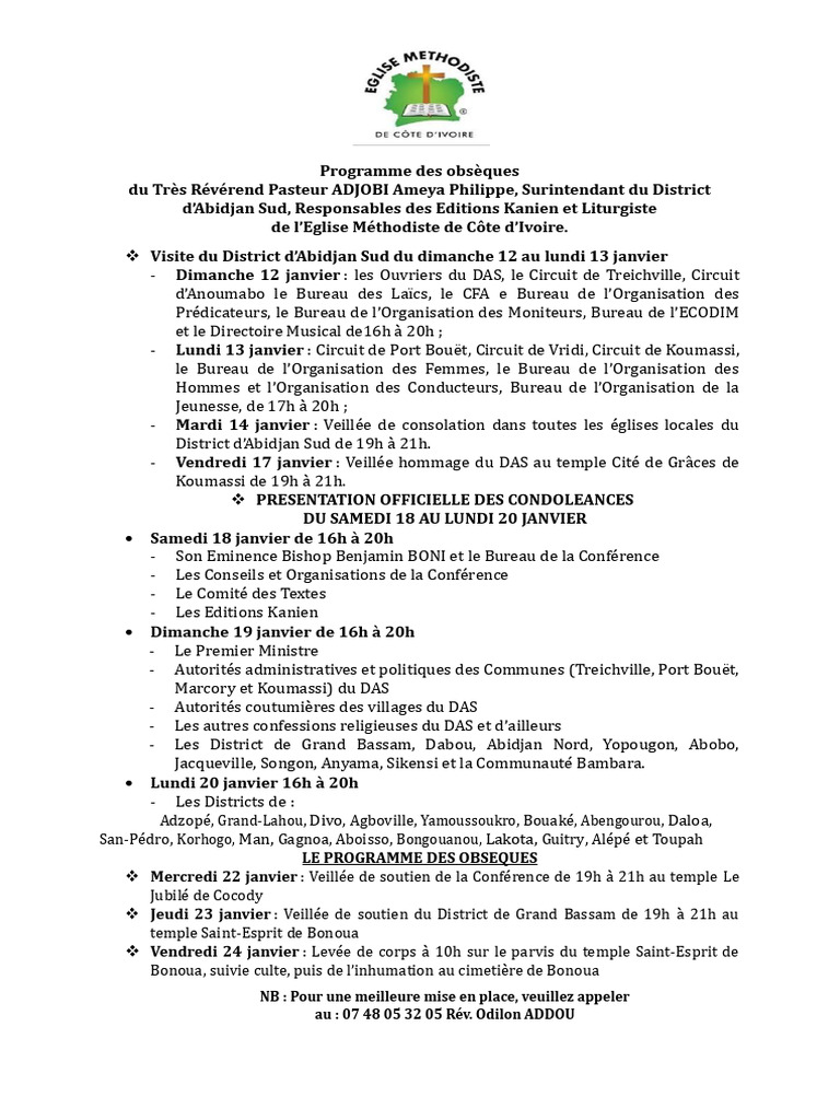 Programme des obsèques d'Ameya Philippe | PDF