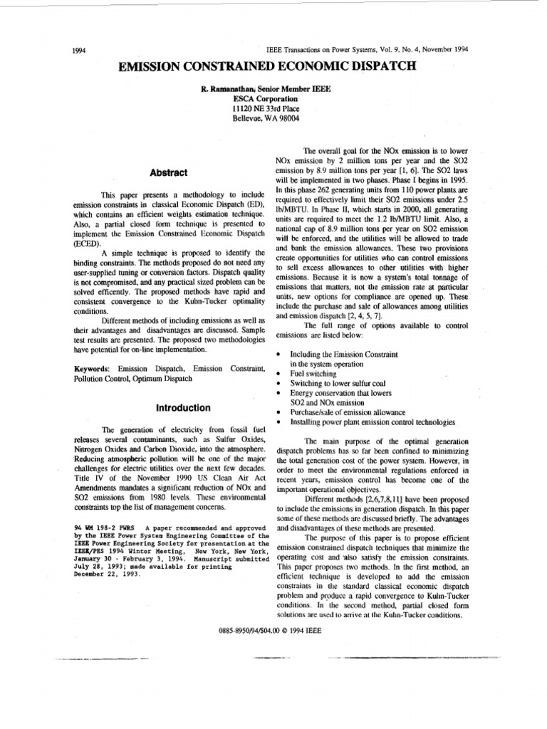 Emission-Constrained Economic Dispatch Techniques | PDF | Mathematical ...