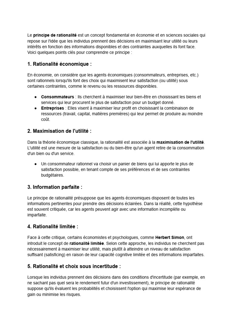 Principes de la rationalité économique | PDF | Rationalité | Utilité ...