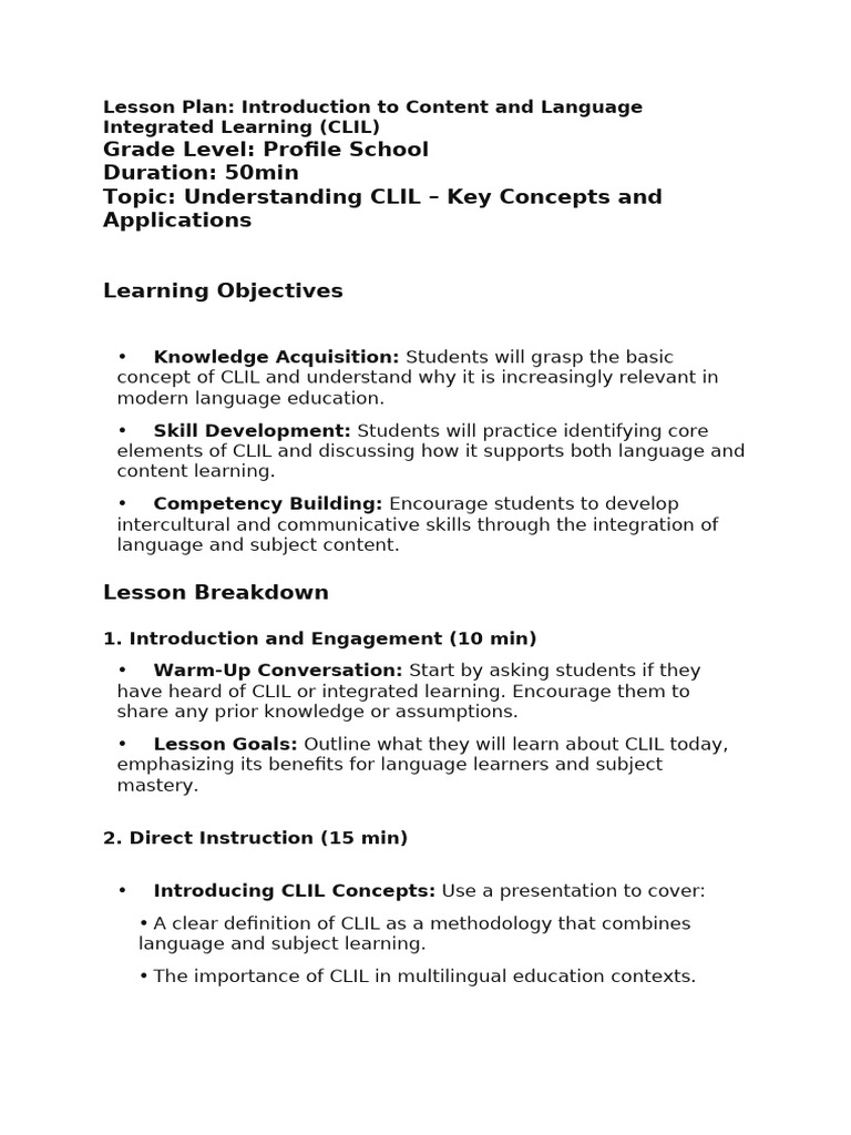 CLIL Lesson Plan for Language Learning | PDF | Learning | Human ...