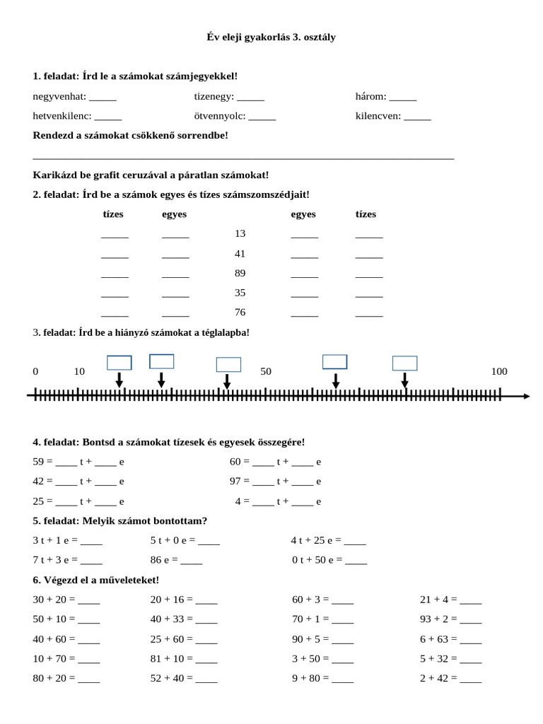 Számok gyakorlása 3. osztályban | PDF