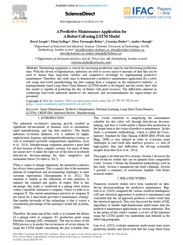 LSTM-Based Predictive Maintenance for Robots | PDF | Artificial ...