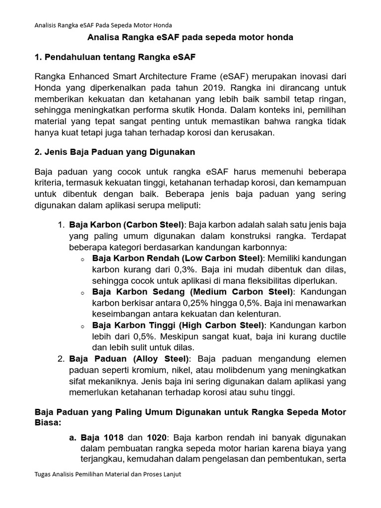 Analisis Rangka eSAF Sepeda Motor Honda | PDF