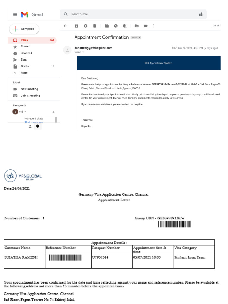 VFS Appointment Confirmation for Visa | PDF | Travel Visa | Passport