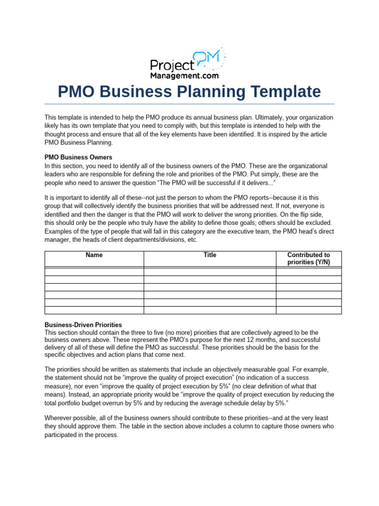 PMO Annual Business Planning Guide | PDF | Project Management | Business