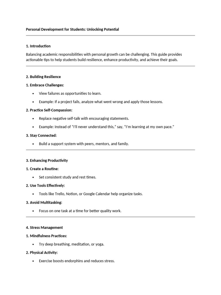 Personal Development For Students | PDF