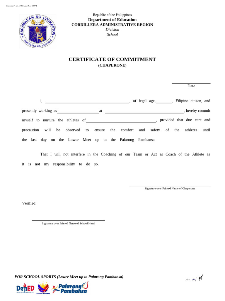 2025 Coach Certificate Commitment | PDF