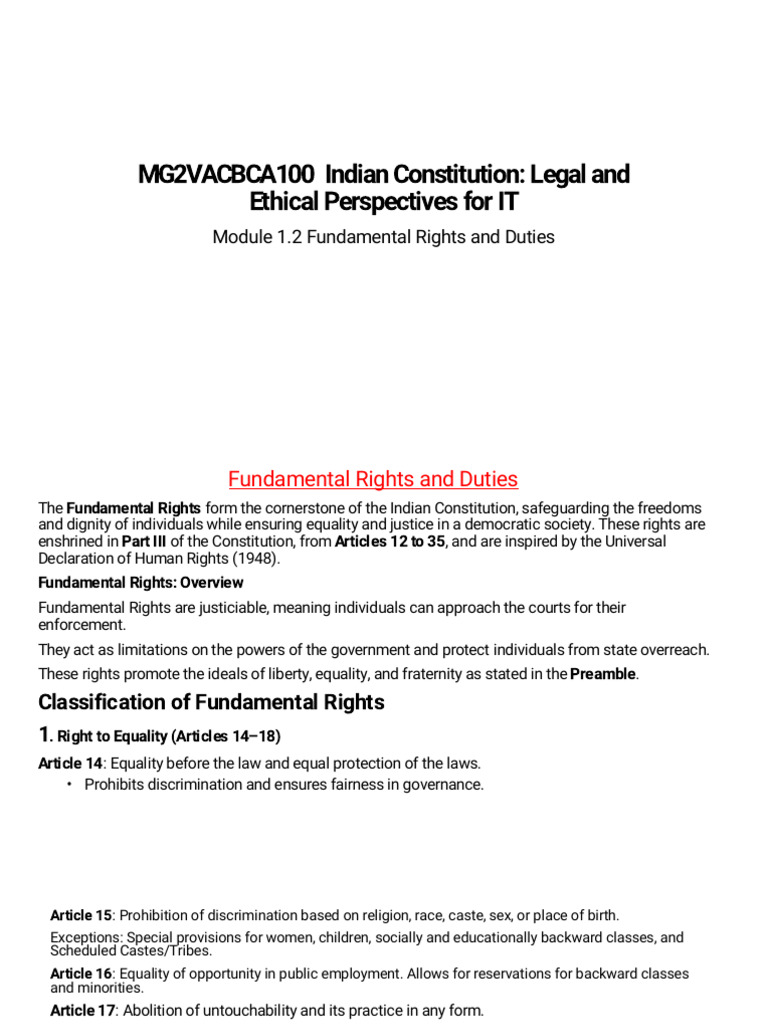 Fundamental Rights and Duties Overview | PDF | Justice | Habeas Corpus
