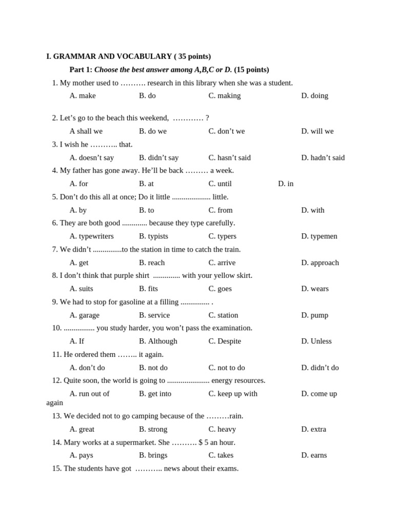 Grammar and Vocabulary Test Guide | PDF