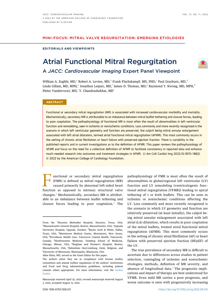 Atrial Functional Mitral Regurgitation | PDF | Atrium (Heart) | Heart Valve