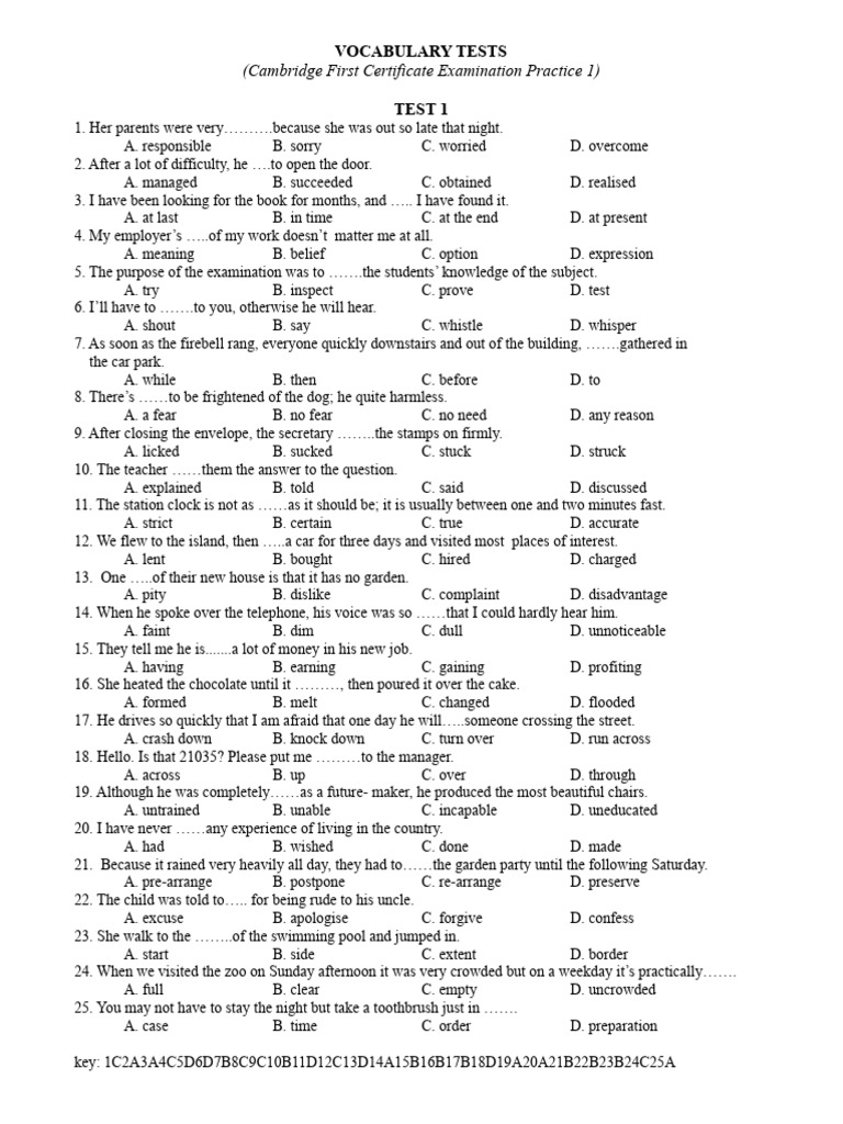 Vocabulary Tests - Fce | PDF