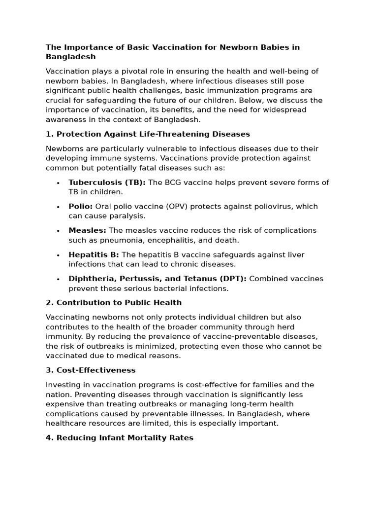 Vaccination Benefits for Newborns in Bangladesh | PDF | Vaccines ...
