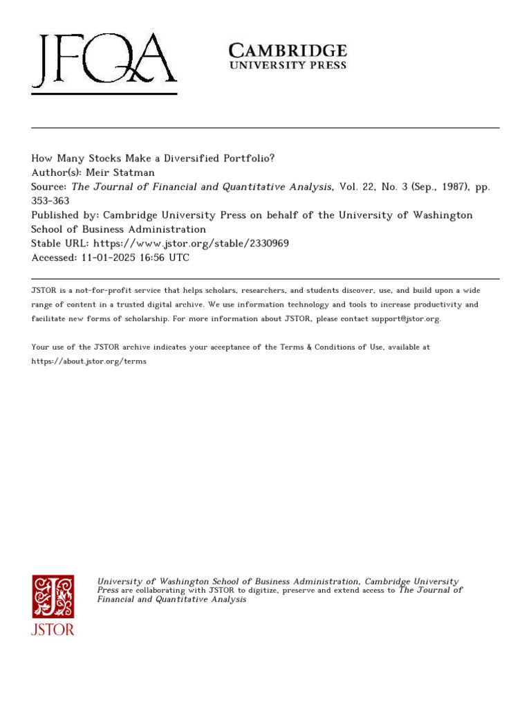 Statman ManyStocksMake 1987 | PDF | Diversification (Finance ...