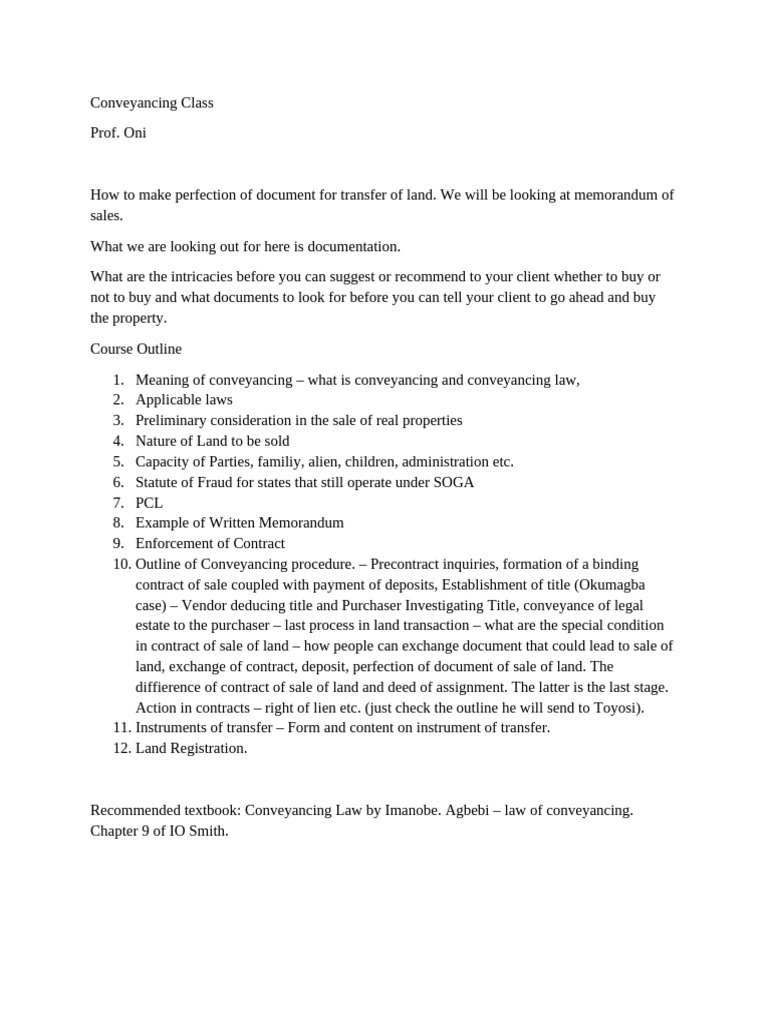 Conveyance law class note pdf conveyancing assignment law 