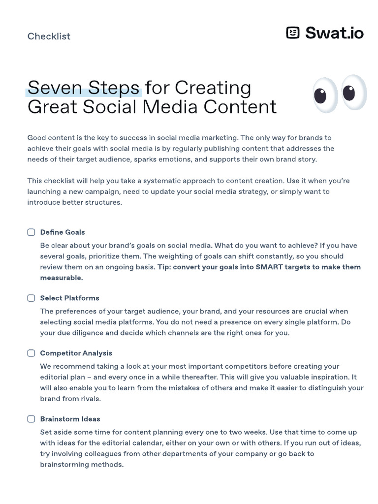 Checklist #1 EN - Social Media Content Creation | PDF | Social Media ...