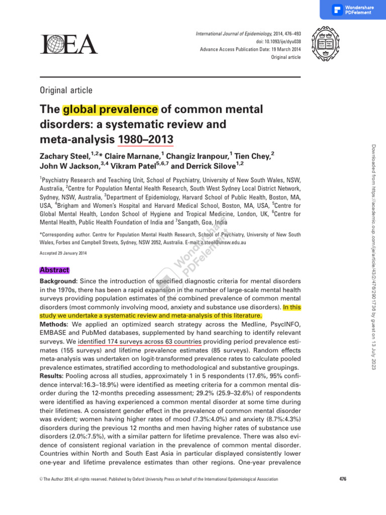The Global Prevalence of Common Mental | PDF | Mental Disorder ...