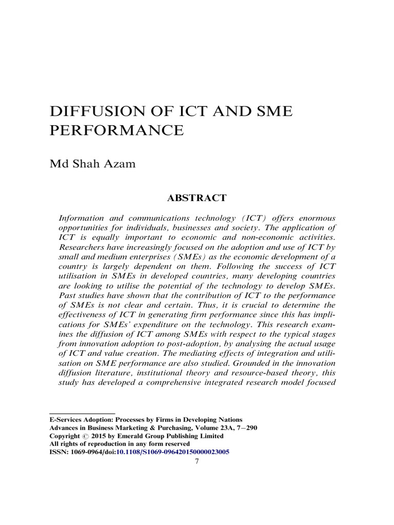 Diffusion of Ict and Sme Performance: MD Shah Azam | PDF | Validity ...
