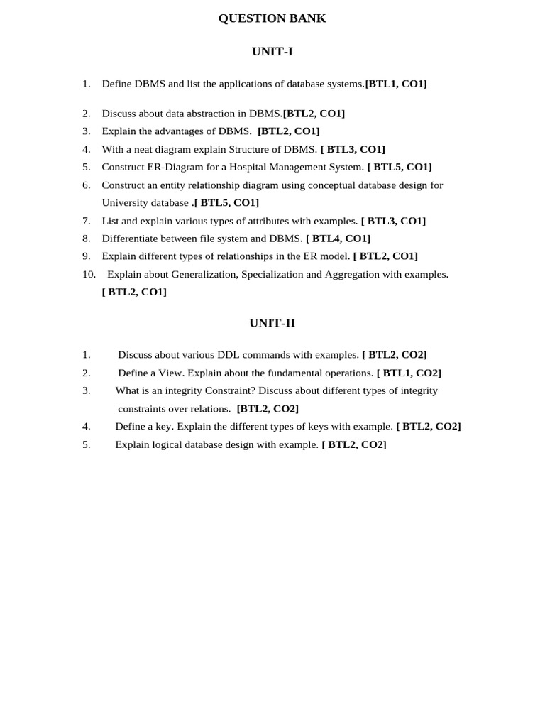 Database Management System Question Bank | PDF | Databases | Computer Data