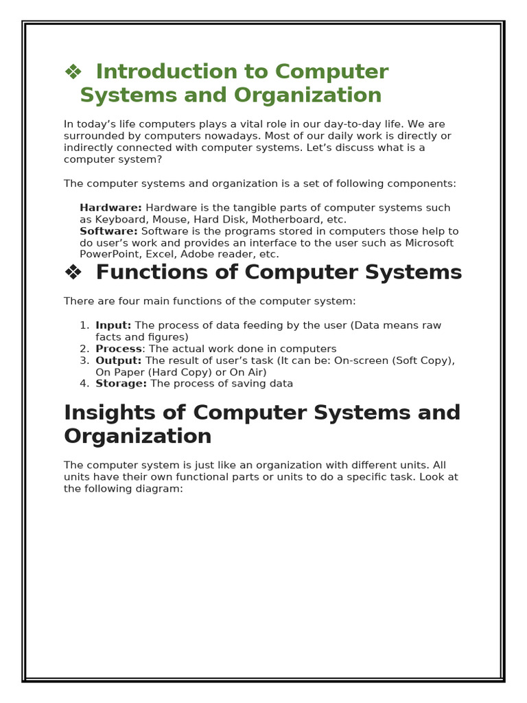 CH- 1 {Introduction to Computer Systems and Organization} | PDF ...