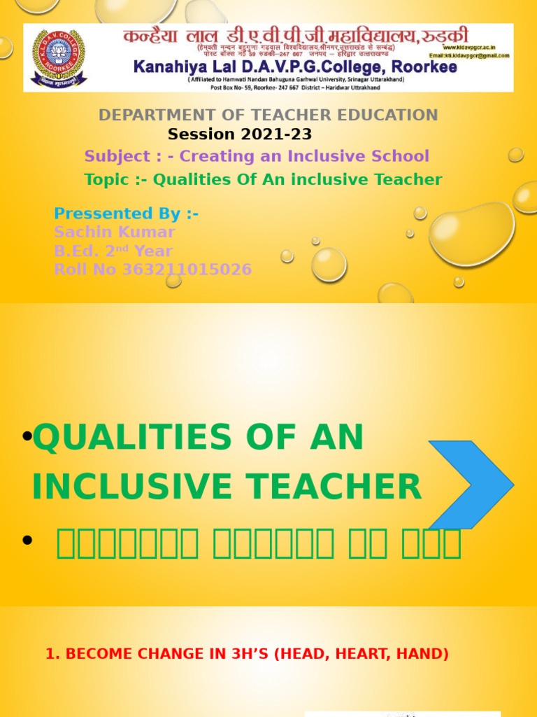 Qualities of an Inclusive Teacher | PDF