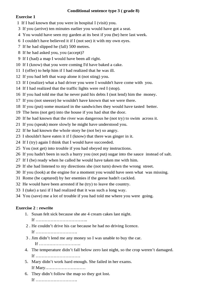 Type 3 Conditional Exercises | PDF