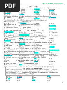 UNIT 9 (PRACTICE TEST) - KEY