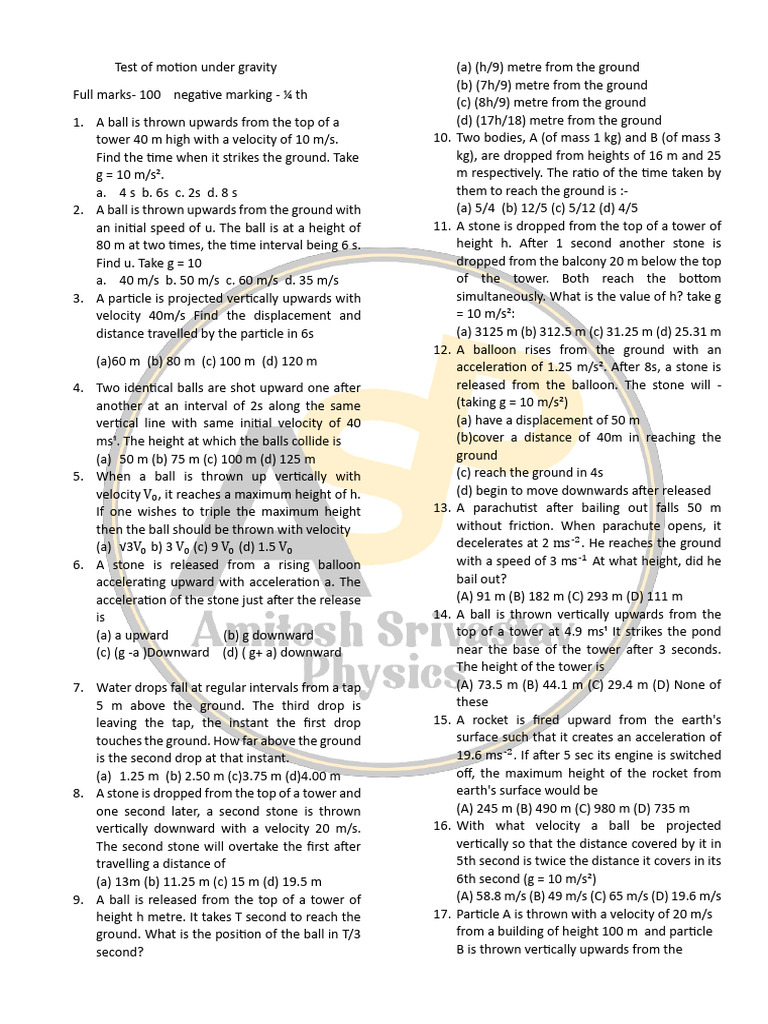 Test of Motion Under Gravity 1 | PDF | Parachuting | Mass