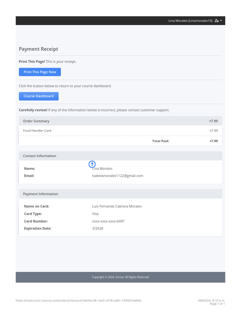 Receipt - My Account | PDF
