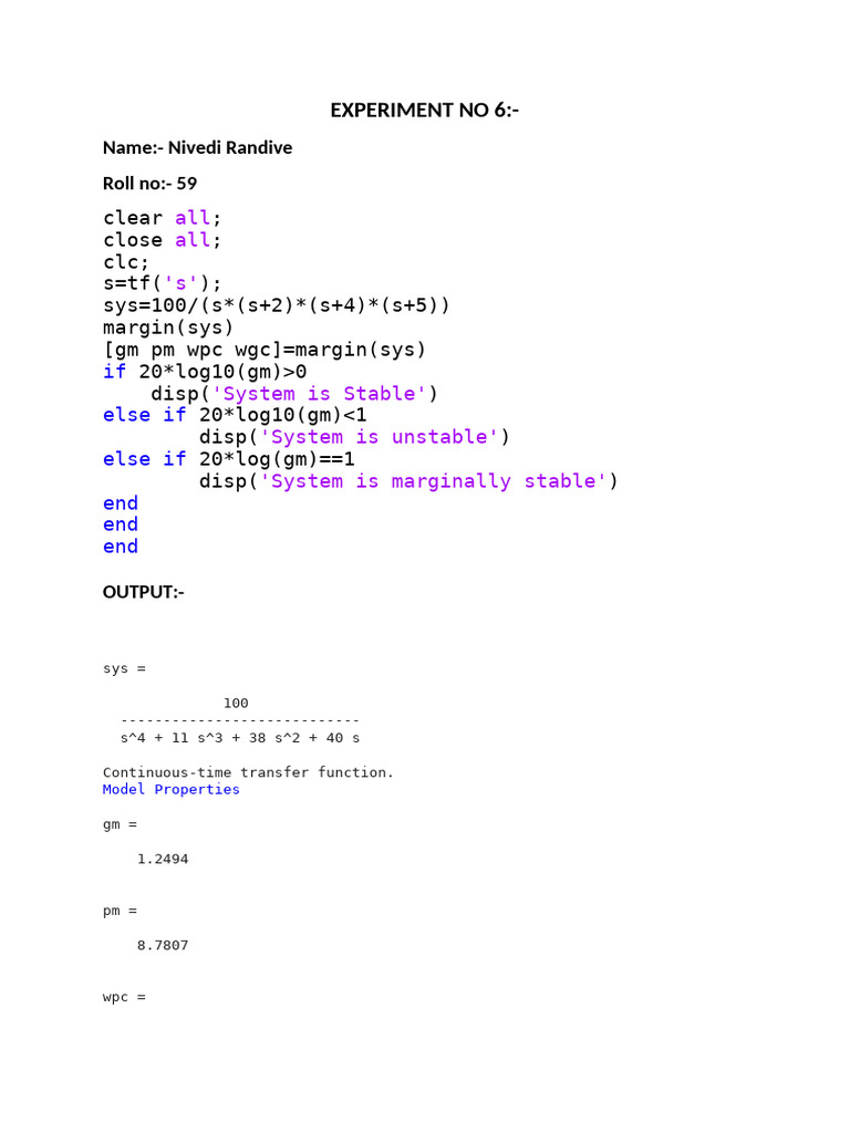 Stability Analysis of Control System | PDF