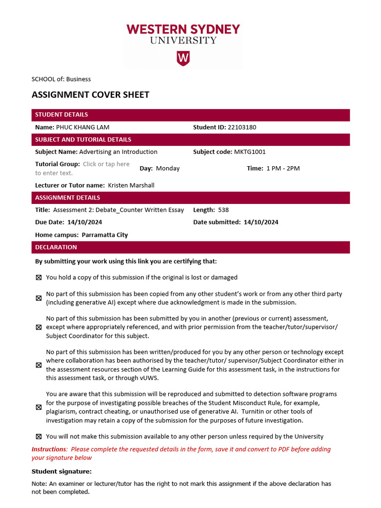 Assignment Cover Sheet FINAL250723 | PDF