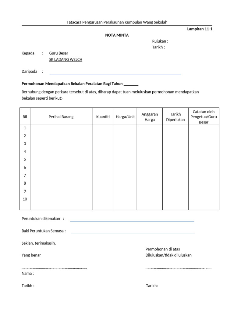 Contoh Nota Minta | PDF