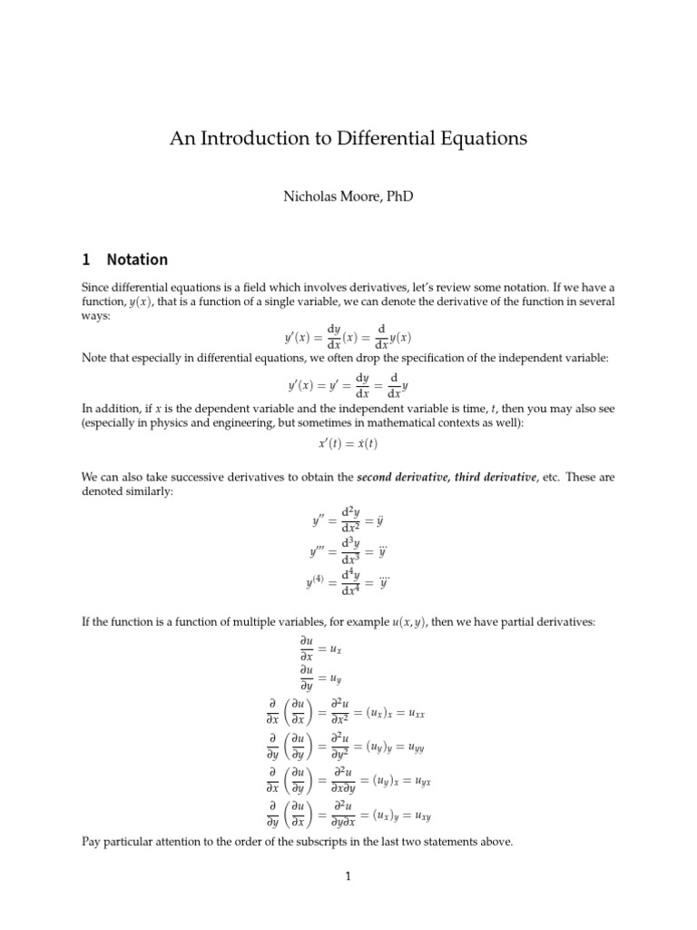 Lecture Notes-An Introduction To Differential Equations | PDF ...