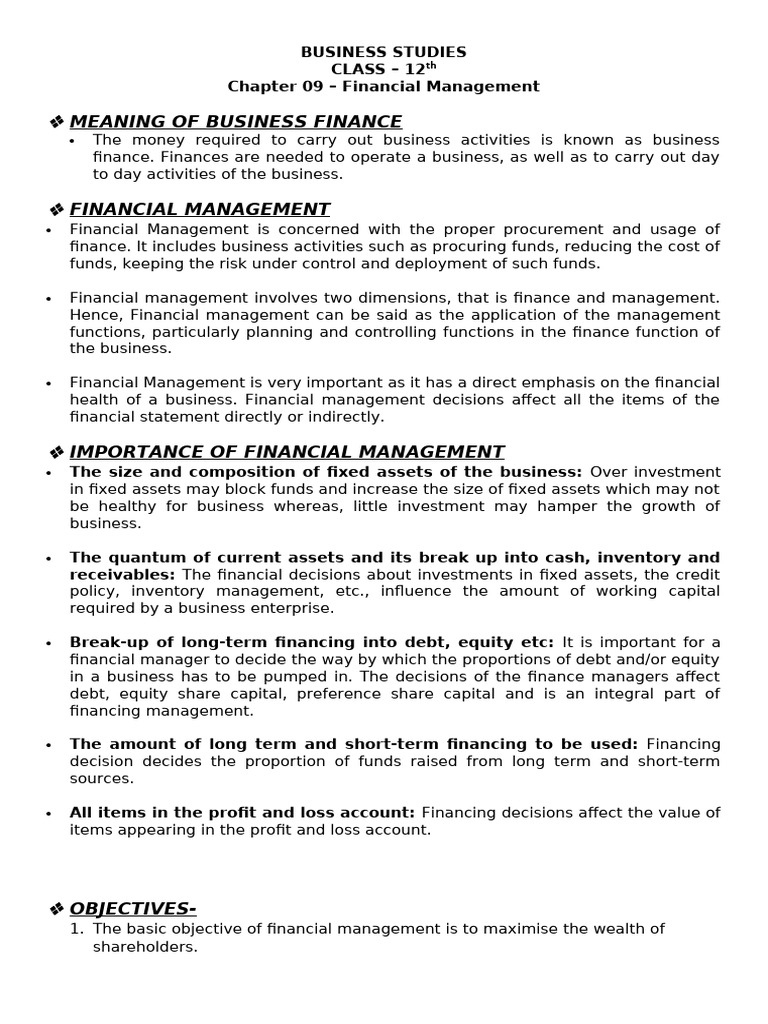 Financial Management in Business Finance | PDF | Dividend | Financial ...
