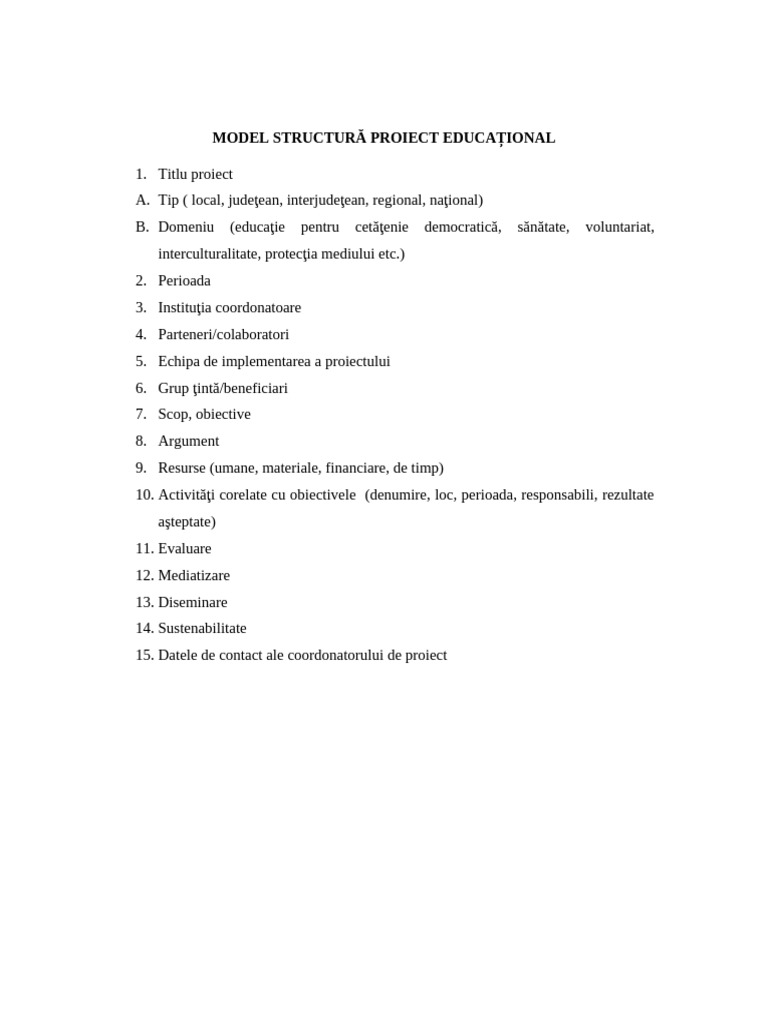 Model Structura Proiect Educational | PDF
