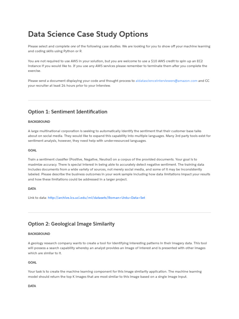 Data Science Case Study Options 1.0[1] | PDF | Machine Learning | Computing