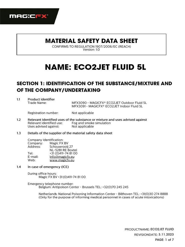 ECO2JET Fluid Safety Data Sheet | PDF