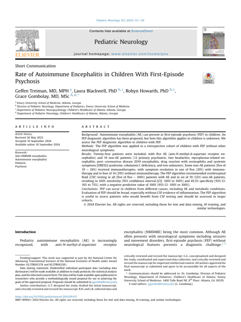 Autoimmune Encephalitis in Pediatric Psychosis | PDF | Neurology ...