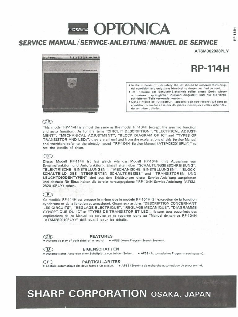 Sharp rp-104 Turntable SM | PDF