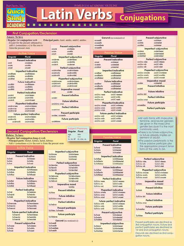 Latin Verb-Conjugations - A QuickStudy Laminated 6-Page Reference Guide ...