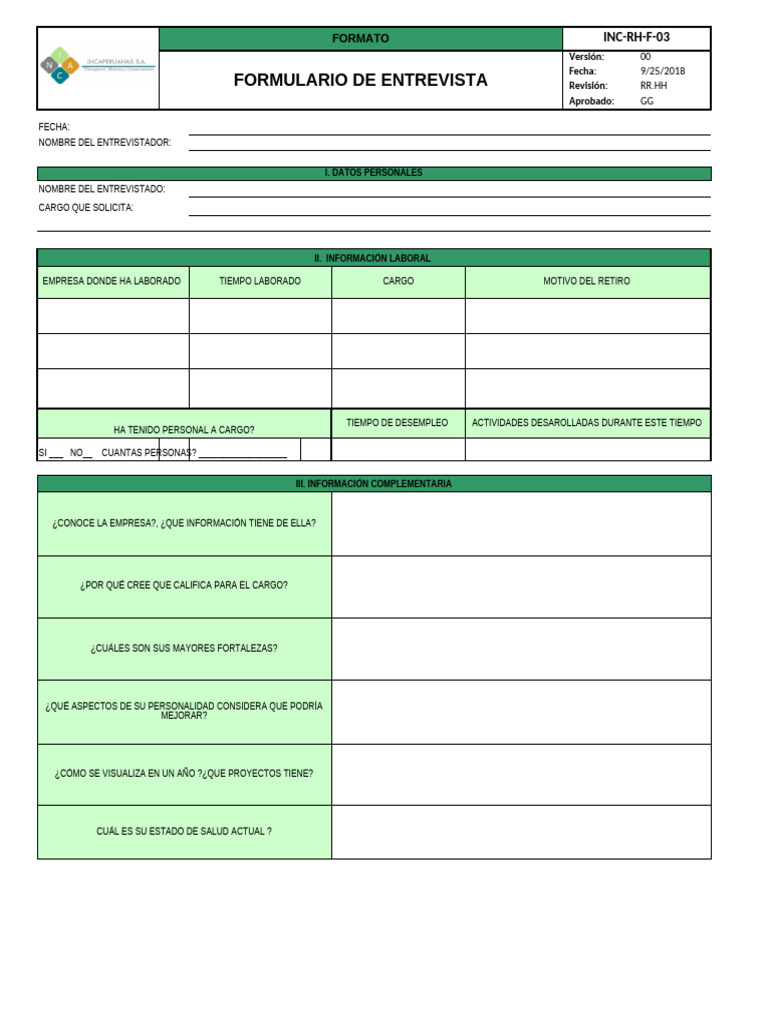Formulario de Entrevista Laboral | PDF